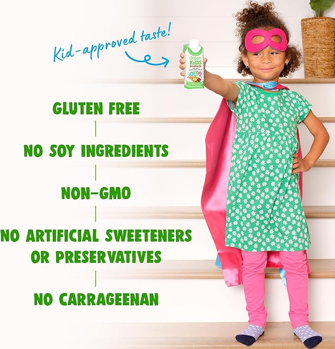 Orgain Organic Kids Protein Nutritional Shake, Chocolate - 8g of Protein, 22 Vitamins & Minerals, Fruits & Vegetables, Gluten Free, Soy Free, Non-GMO, 8.25 Fl Oz (Pack of 12)