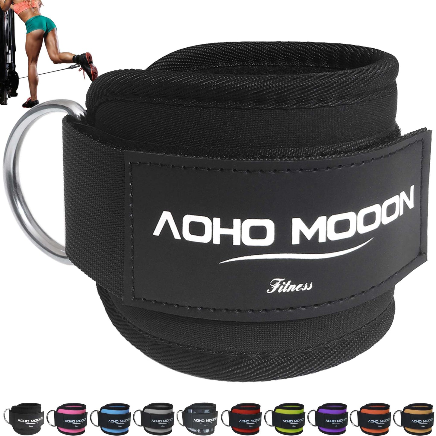 AOHO MOOON Comfortable Adjustable Ankle Straps for Cable Machines Women, Gym Workout Leg Straps, Ankle Cuffs for Glute Workouts, Foot Straps for Kickback, One Size Fit All with D Ring