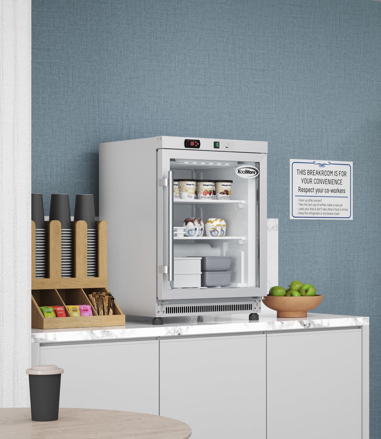 KoolMore 24 in. Commercial Manual Defrost Countertop Display Freezer in White with Stainless Steel and Glass Door, 4.6 Cu. ft. (KM-MDF46GD)
