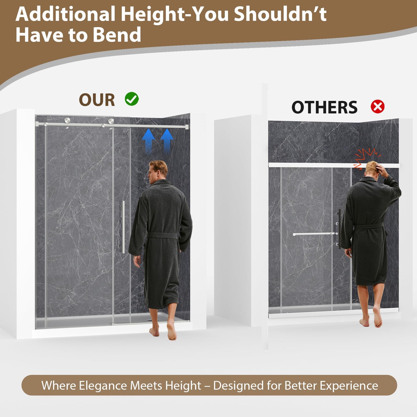 EASYWORC Frameless Glass Shower Door, 55-60" W x 76" H Sliding Frameless Shower Door, 1/4''(6mm) SGCC Tempered Glass, Explosion-Proof Film Nano Coating, Stainless Steel Hardware, Brushed Nickel