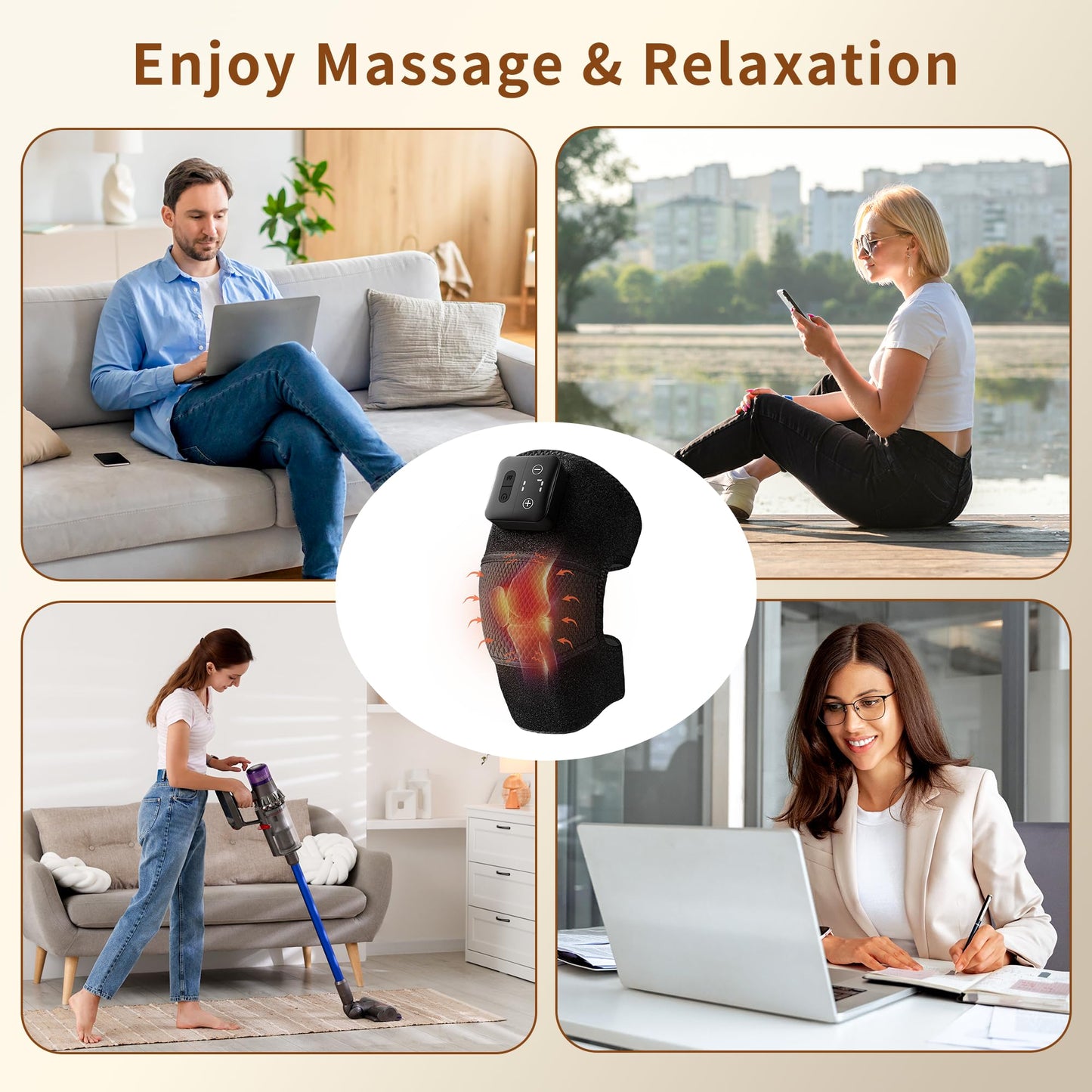 Nekteck Knee Massager with Heat - Cordless Heated Knee Brace with Vibration for Pain Relief, Rechargeable Knee Heating Massager with 5 Heat Levels and 3 Massage Mode (2 Packs)