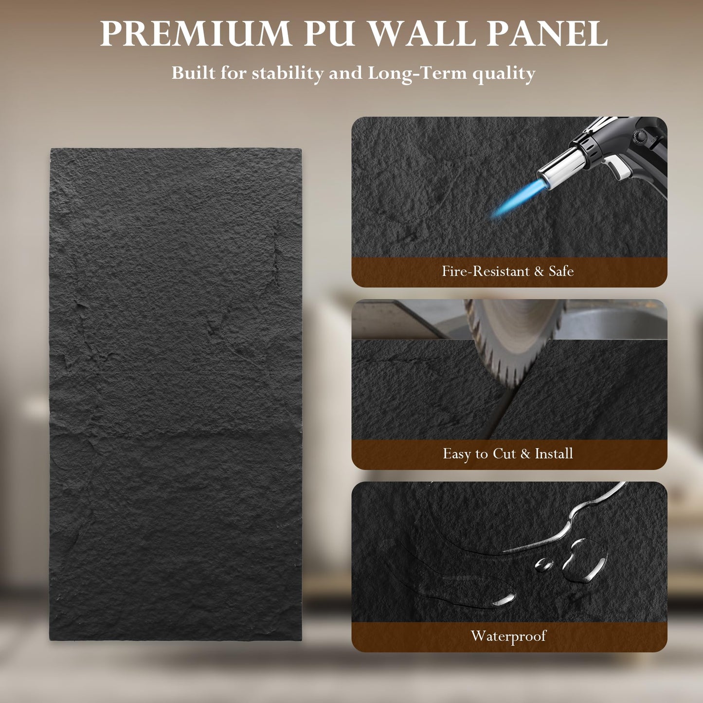 3D Stone Wall Panels, 4PCS PU Faux Stone Panels 47.24"x23.62", 3D Lightweight Wall Panels for Interior Wall Decor, Waterproof Stone Texture Panels for DIY, TV Wall, Bedroom, Living Room, Office & Home