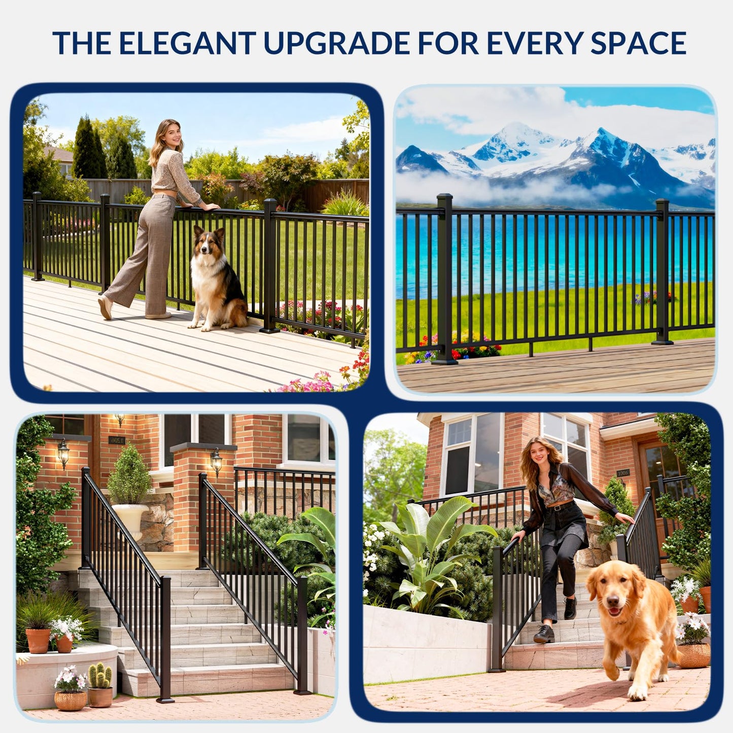 Egadis 36 in. H x 24 ft. W Black Deck Railing Kit with 4 Post, Textured AAMA 2604 Powder-Coat Finish Modular Aluminum Railing System for Outdoor Decks, Porches & Balconies(3 Panel, 4 Post)