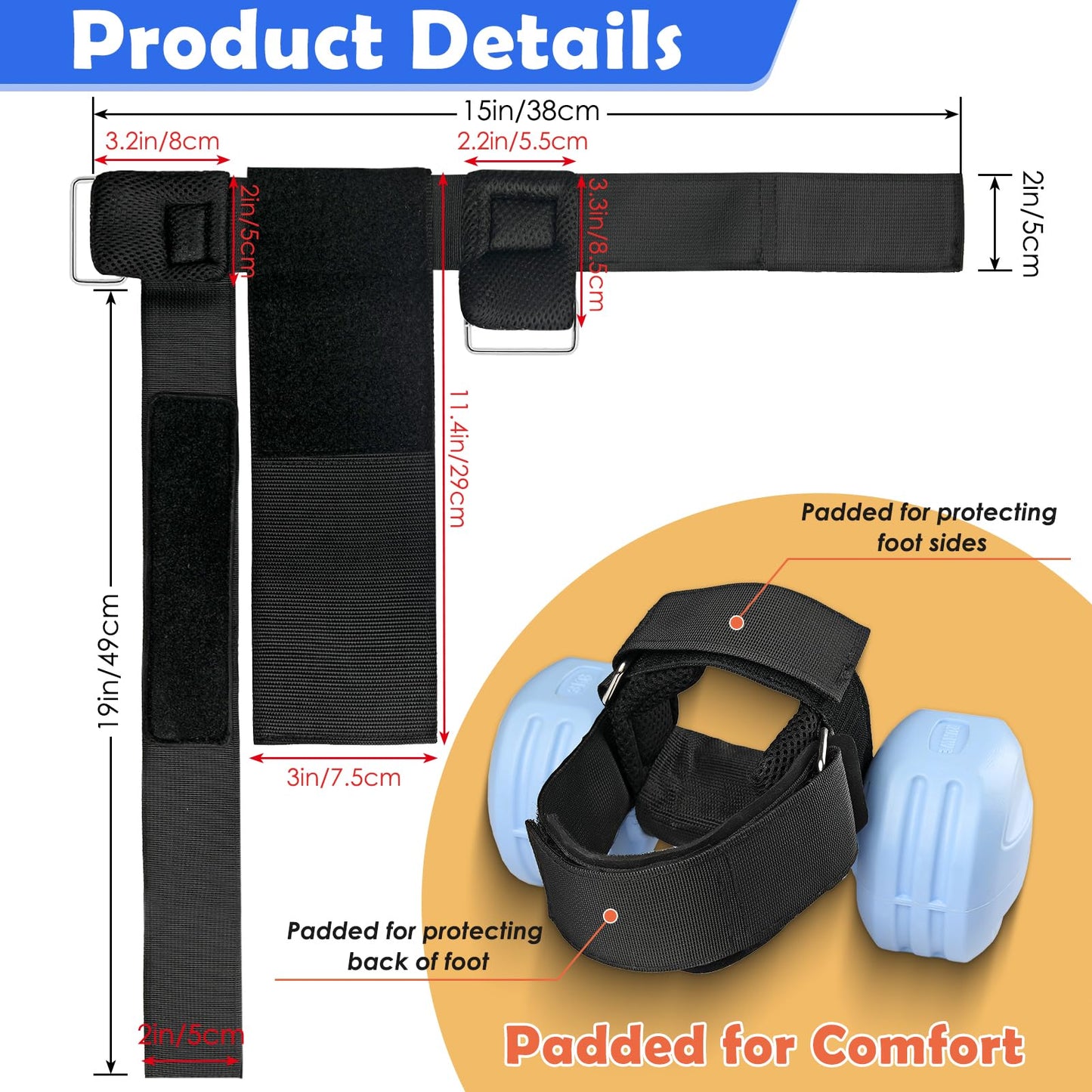 2Pcs Dumbbell Foot Attachment, Adjustable Thickening Monkey Feet Dumbbell Attachment Straps Tibialis Trainer and Heel, Padded Ankle Weight Strap for Leg Workouts Extensions – Hip Flexors, Shin Splints