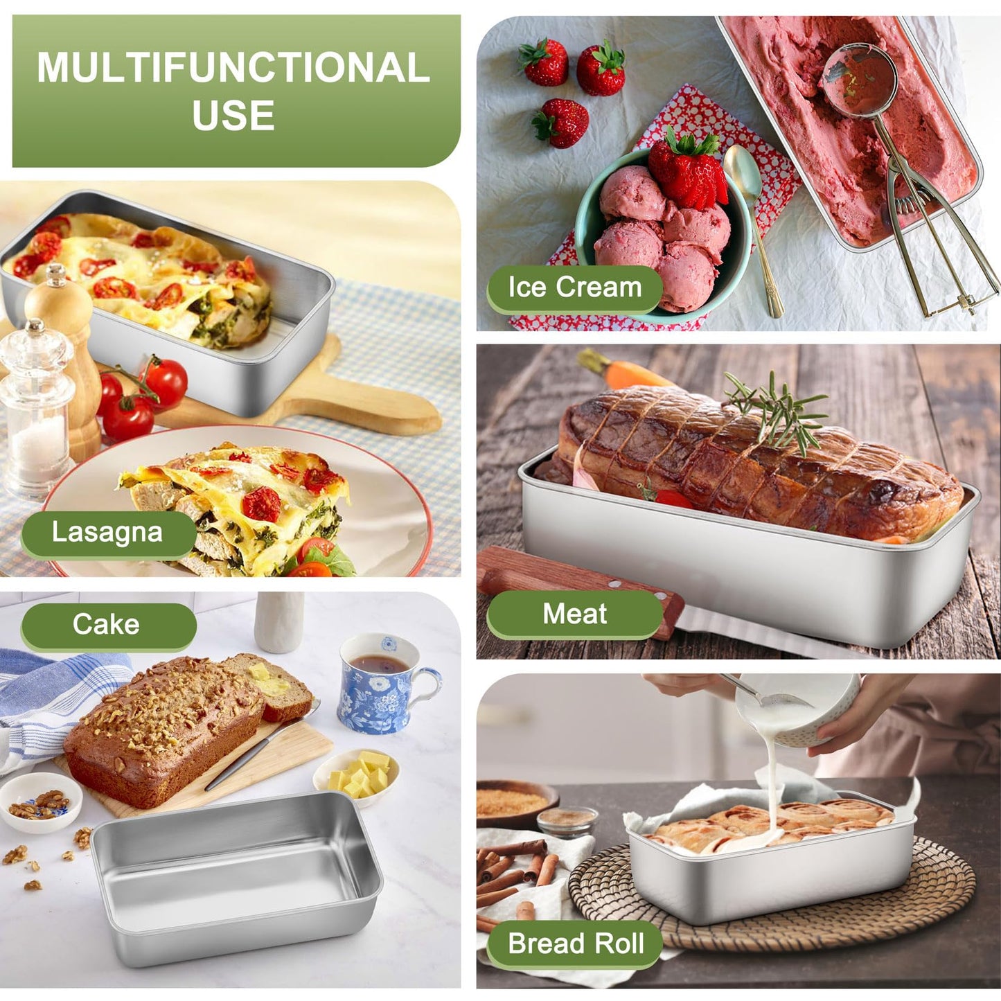 P&P CHEF Loaf Pan Set, 9 x 5 Inch Bread Pans, Stainless Steel Loaf Toast Baking Pans For Bread Meatloaf Lasagna Cake, Healthy & Non Toxic, Oven Safe& Easy Clean, (Silver, 20Pcs)