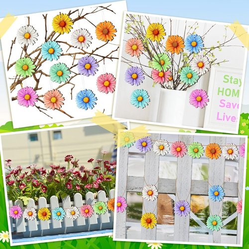 Maitys 36 Pcs Spring Flower Ornaments - Hawaiian Wooden Hibiscus & Daisy Decor for Parties