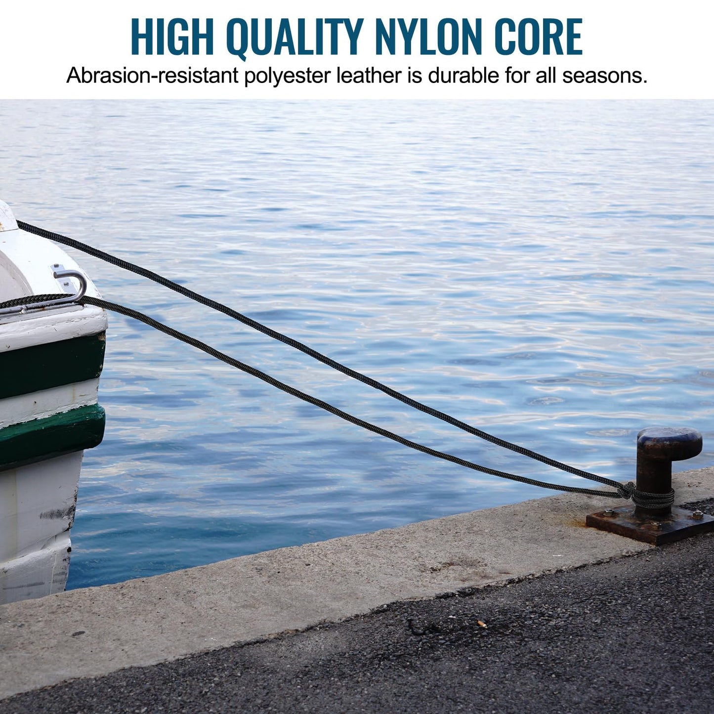 4 Pack 1/2" x 25’ Boat Dock Lines for Boat & Pontoon, Premium Marine- Grade Double Braided Nylon Dock Line, Pre-Spliced with a 12" Eyelet-Black,Boating Gifts for Men