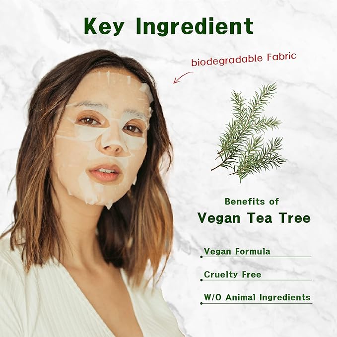 Purederm Vegan Tea Tree Sheet Masks (12 Packs) ??Facial Sheet Mask for Calming & Trouble Reducing Treatment