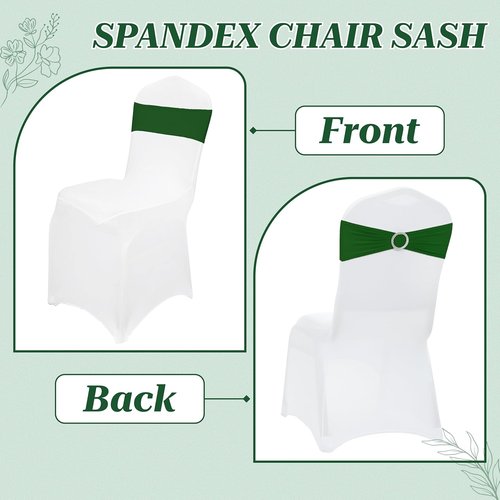 MDS Premium Spandex Chair Sashes - Stretchy Bow Covers with Buckle Slider | 50 Pack - Green