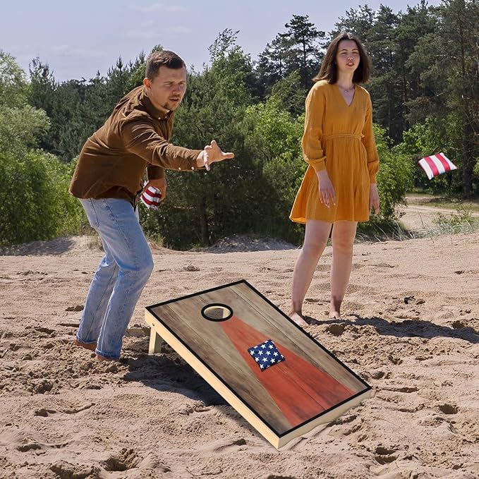 Cornhole Board Set, Regulation Size 4 x 2FT/3 x 2FT Solid Wood Corn Hole Game Set with 8 Bean Bags,2 Cornhole Boards and 1 Carry Bag for Outdoor Beach Toss Games Competitions