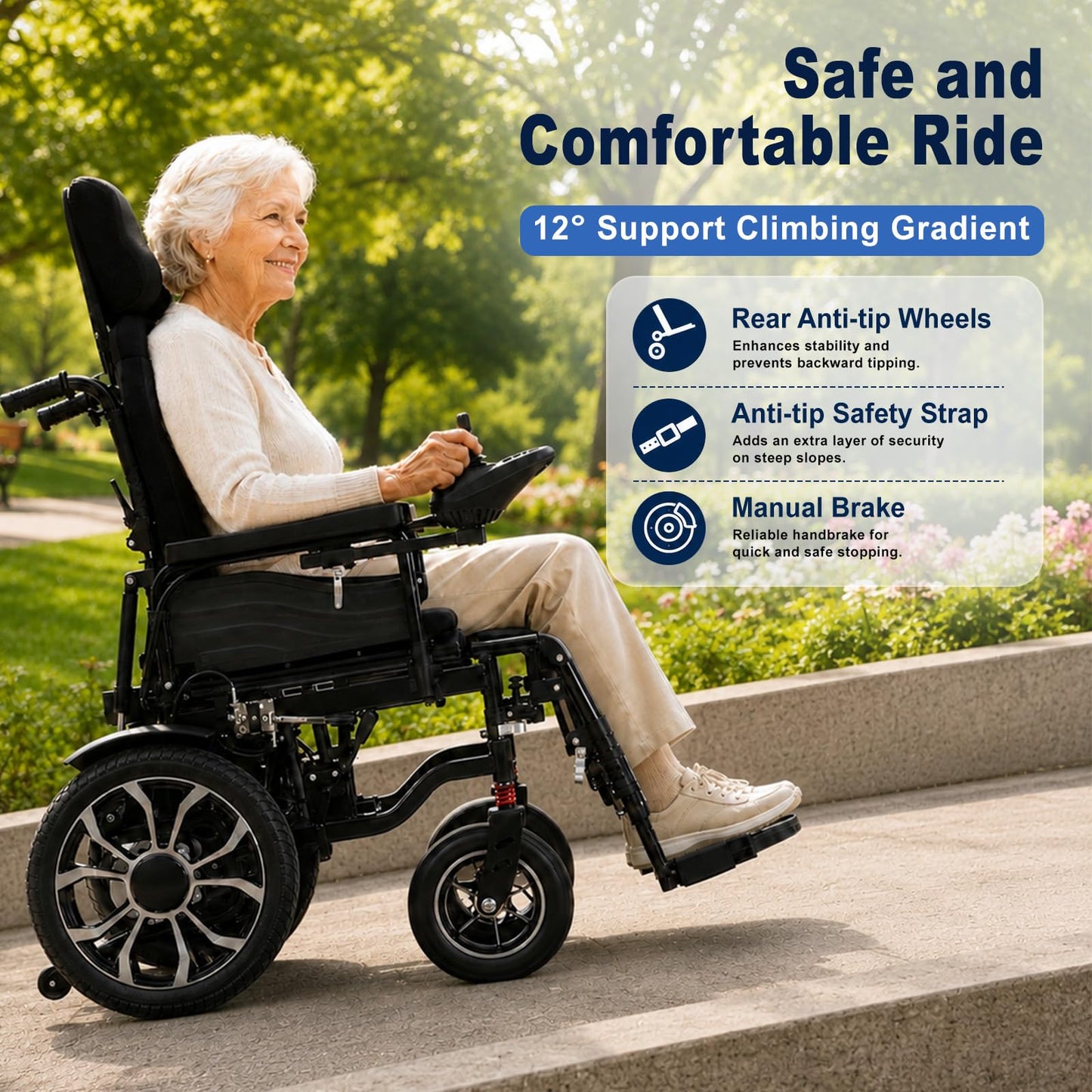Heavy Duty Electric Wheelchair, Reclining Foldable Electric Wheelchairs for Adults, 15 Miles Range, All Terrain Portable Power Motorized Wheelchair for Seniors, 330 Lbs Capacity