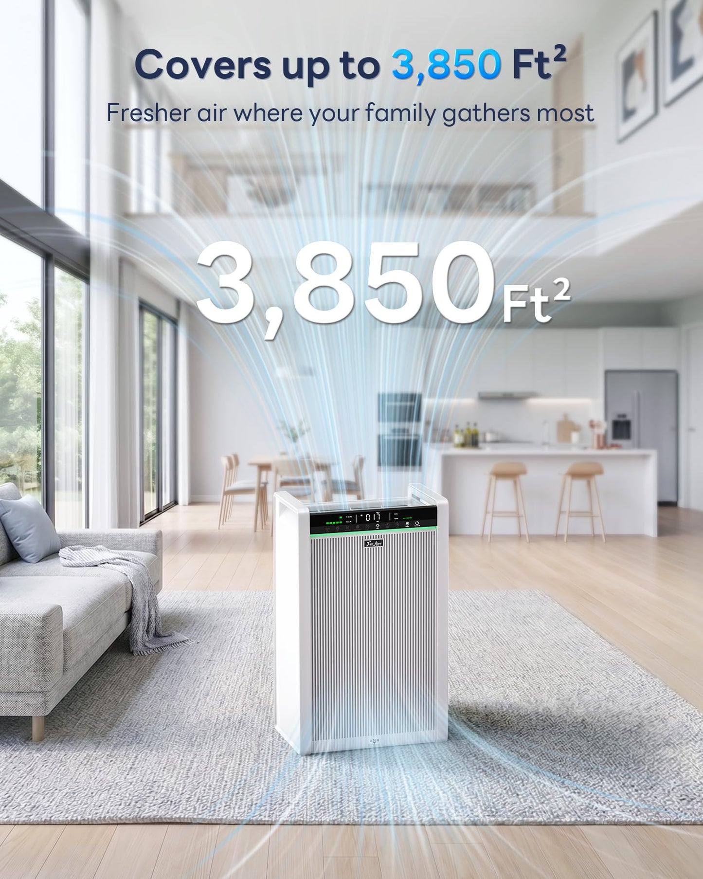 FreAire Air Purifiers for Home Large Room up to 3,850 Ft², HEPA Air Purifier with Smart APP Control & Washable Filter, Large Real-Time PM2.5 Display, Auto Pet ECO Modes for PoIIen Pet Dander Smoke
