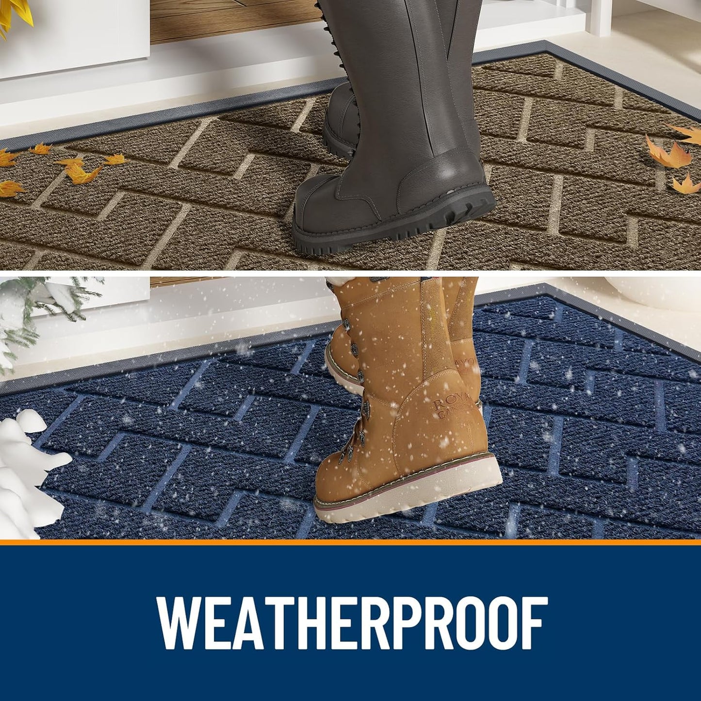 OLANLY Indoor Outdoor Front Door Mat - Waterproof All-Season Herringbone Doormat | Easy Clean, Beige 47x23