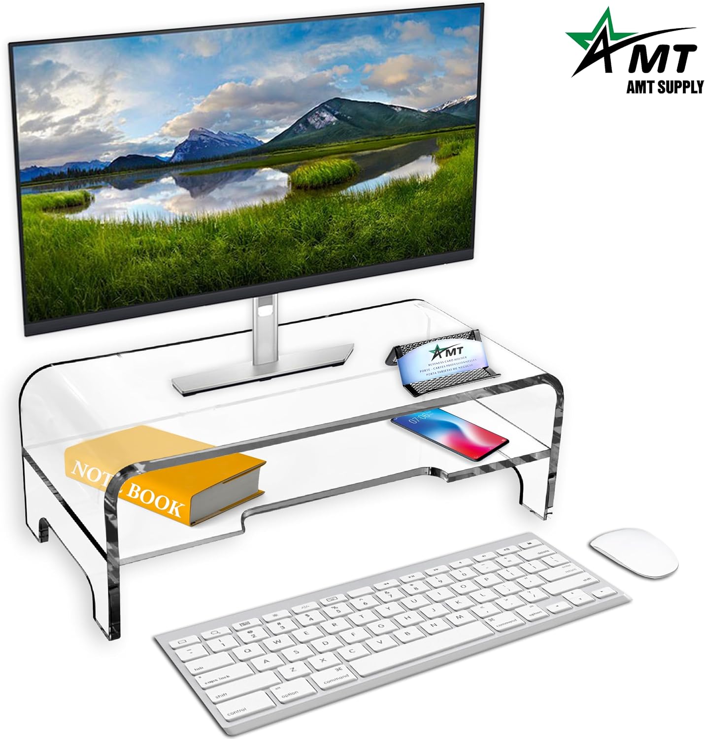2 5.5 Inches AMT Clear Acrylic Monitor Stand Riser Tier, High Clear Computer Desk Organizer Shelf for Multi Media PC