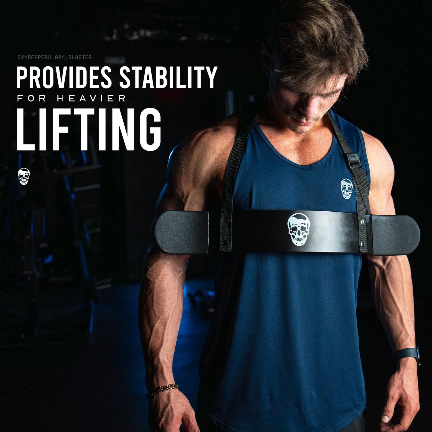 Gymreapers Bicep Arm Blaster - Thick Aluminum Support Bicep Curl Isolator w/Contoured, Padded Edges - Adjustable Bicep Bomber for Weightlifting & Bodybuilding (Black)