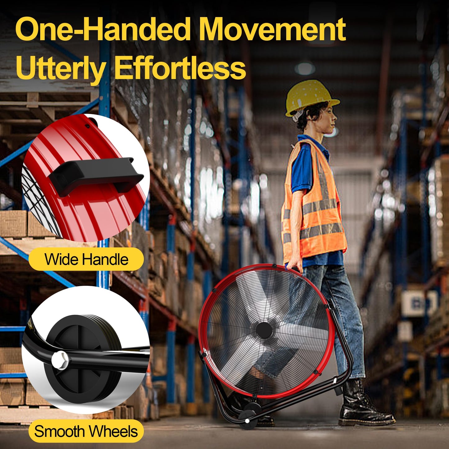 Uthfy 8800CFM Heavy Duty Industrial Drum Fan, 24 Inch High Velocity Floor Fan with 360° Tilt,2 Casters,Handle,3 Speeds 320W Garage Fan for Shop,Patio,Yard,Commercial,Workshop,Factory