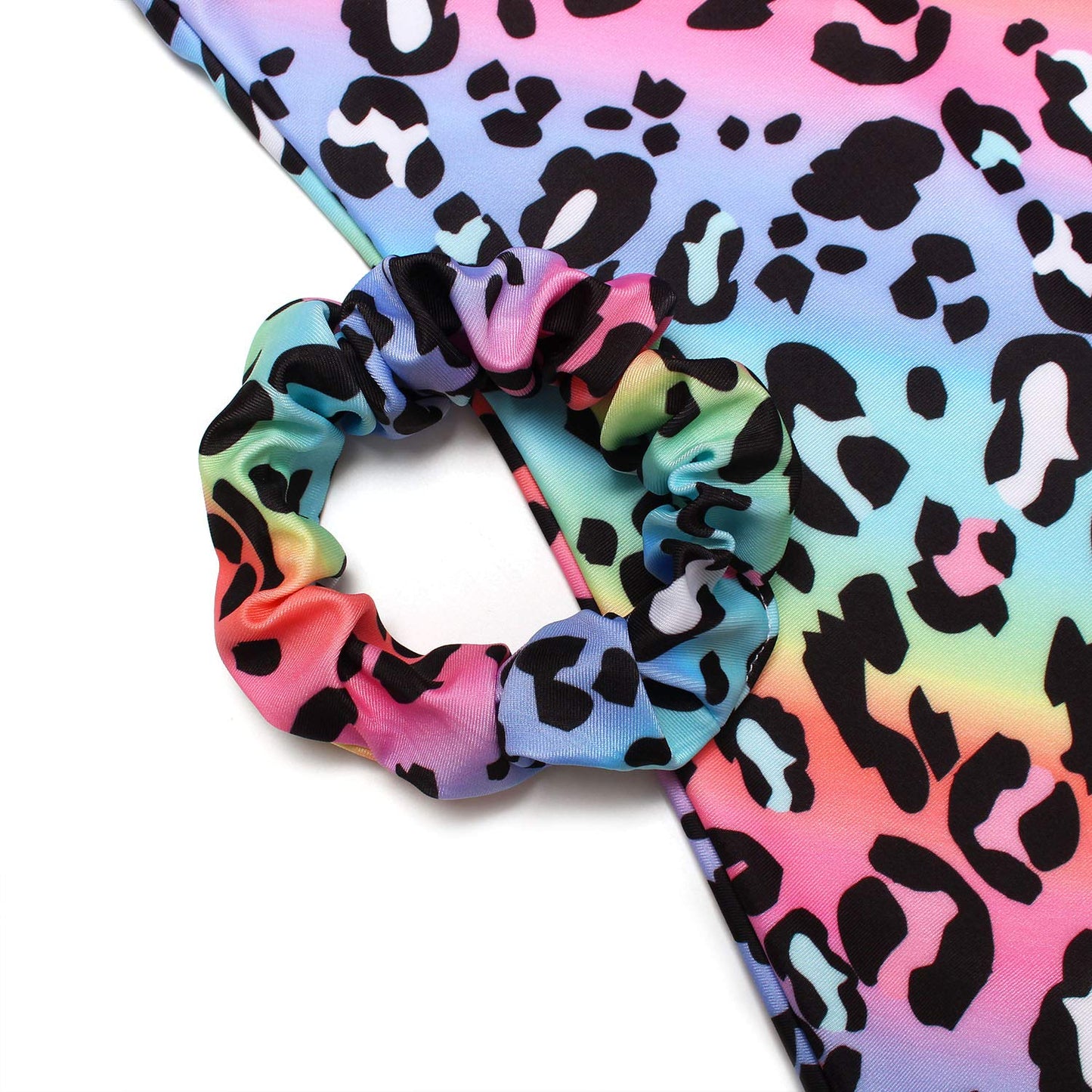 JESKIDS Leotards for Girls Gymnastics with Shorts Dance Biketards Tumbling Matching Hair Scrunchie Leopard 3-4 Years