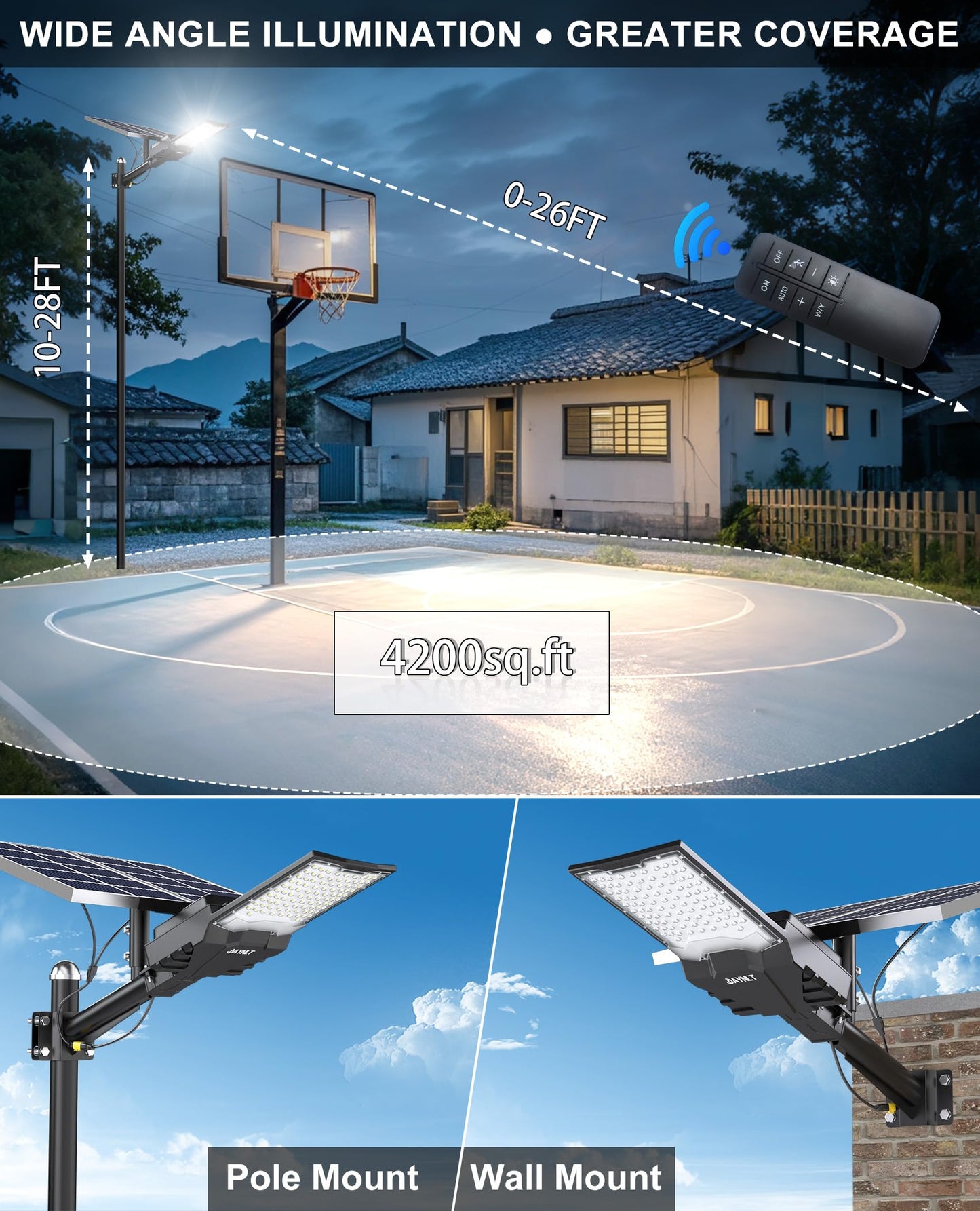 JAYNLT X-18000W Solar Street Lights Outdoor, 6500K Ultra-Large Parking Lot Lights Commercial Dusk to Dawn,IP67 Waterproof Solar Power Flood Security Lamps for Playground,Garage
