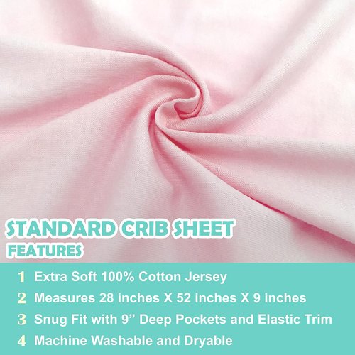 American Baby Company Fitted Crib Sheets - Soft 100% Cotton Jersey, 28" x 52", Pink, Breathable Design