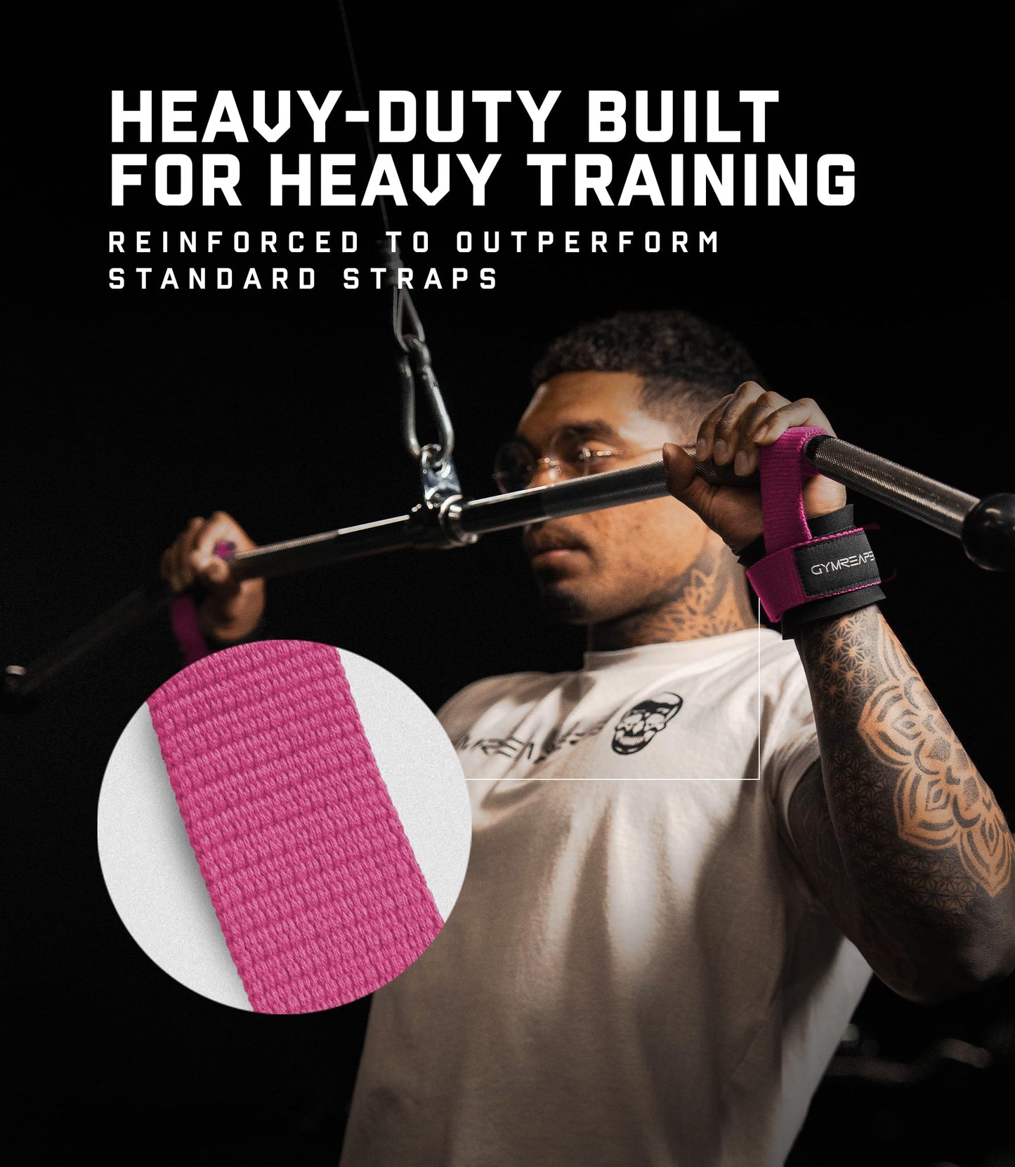 Gymreapers Weight Lifting Straps With Dowel - Wrist Straps for Weightlifting - Workout Deadlift Wrist Weights - Reinforced Stitching & Padded Fit Gym Accessories for Strength & Gym Hand Grip (Pink)
