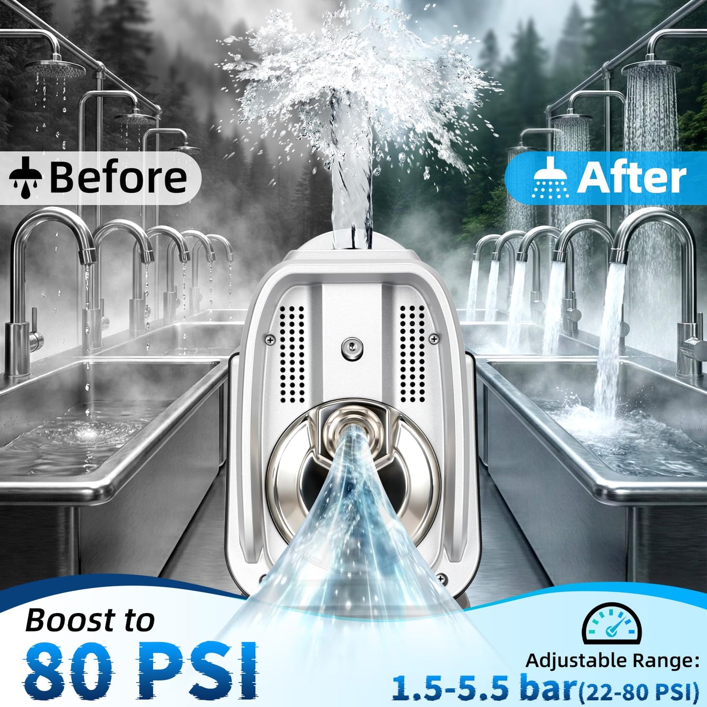 Water Pressure Booster Pump Whole House 80 PSI, 115V, 3/4 HP, Constant Water Booster Pump for Home, Shower, Garden, Apartment, Shallow Well