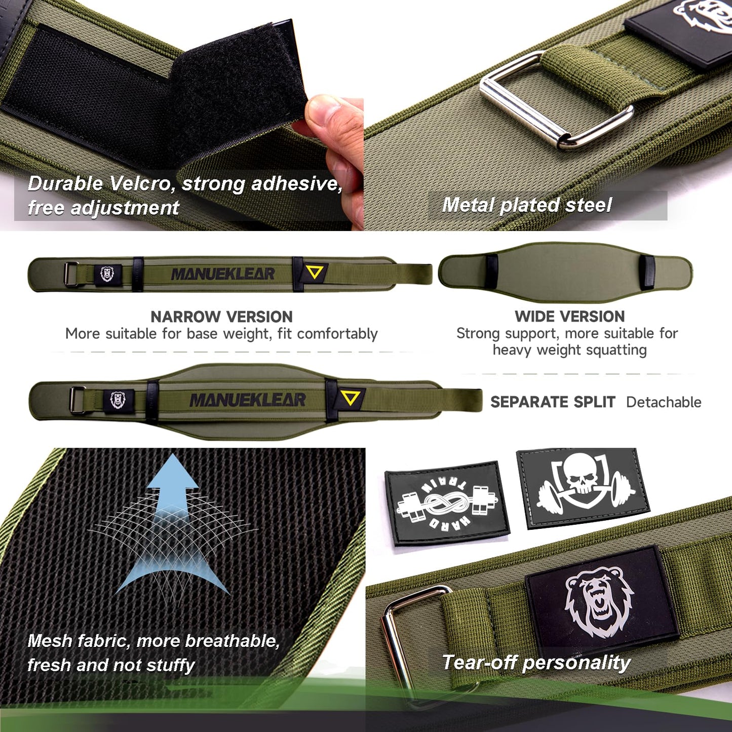 Weight Lifting Belt, Lifting Belts for Women Men,MANUEKLEAR Weightlifting Belt Quick Locking Back Support for Bodybuilding, Fitness, Powerlifting, Cross Training, Squats, Workout, Exercise (Olive Drab, M（32-37inches）)