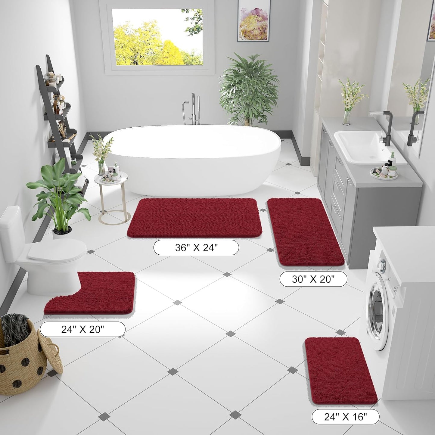 OLANLY Bathroom Rugs - Extra Soft Absorbent Chenille Bath Mats | Quick Dry, Machine Washable, 30x20, Red