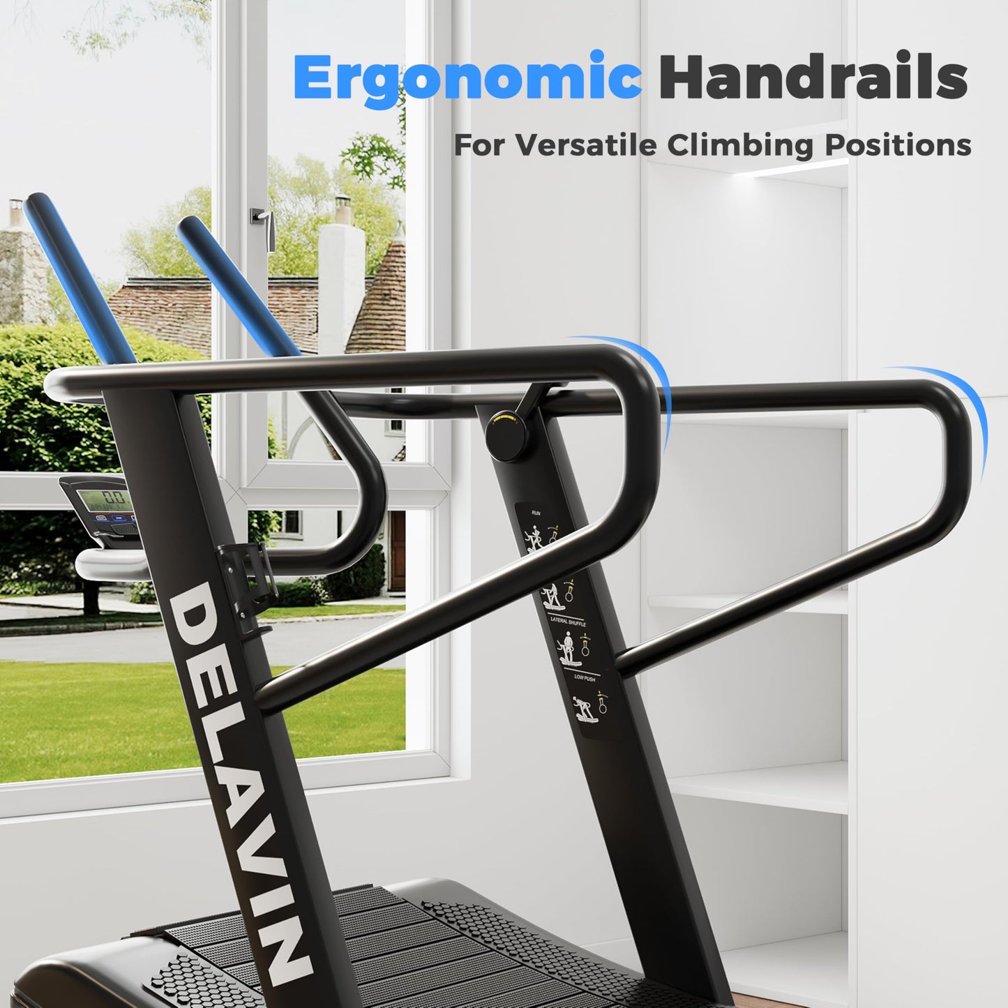 DELAVIN Curved Manual Treadmill, Non Electric Treadmill with 4 Resistance Levels, Motorless Treadmills with Front Digital Display and Handlebar, Wide Belt Treadmills 440LBS Capacity for Home Gym(FBA)