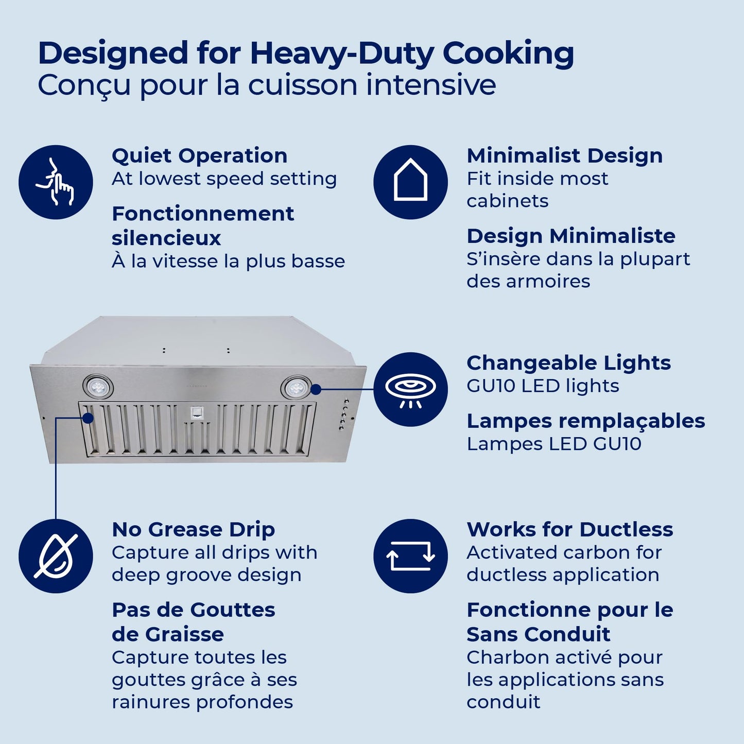 Hauslane Range Hood Insert 30 Inch, Hood Vent for Kitchen Low Noise Perfomance, Stainless Steel Ductless/Ducted Range Hood, Professional Grade Baffle Filters, LED Lamps, Kitchen Vent Hood 11.25" Deep