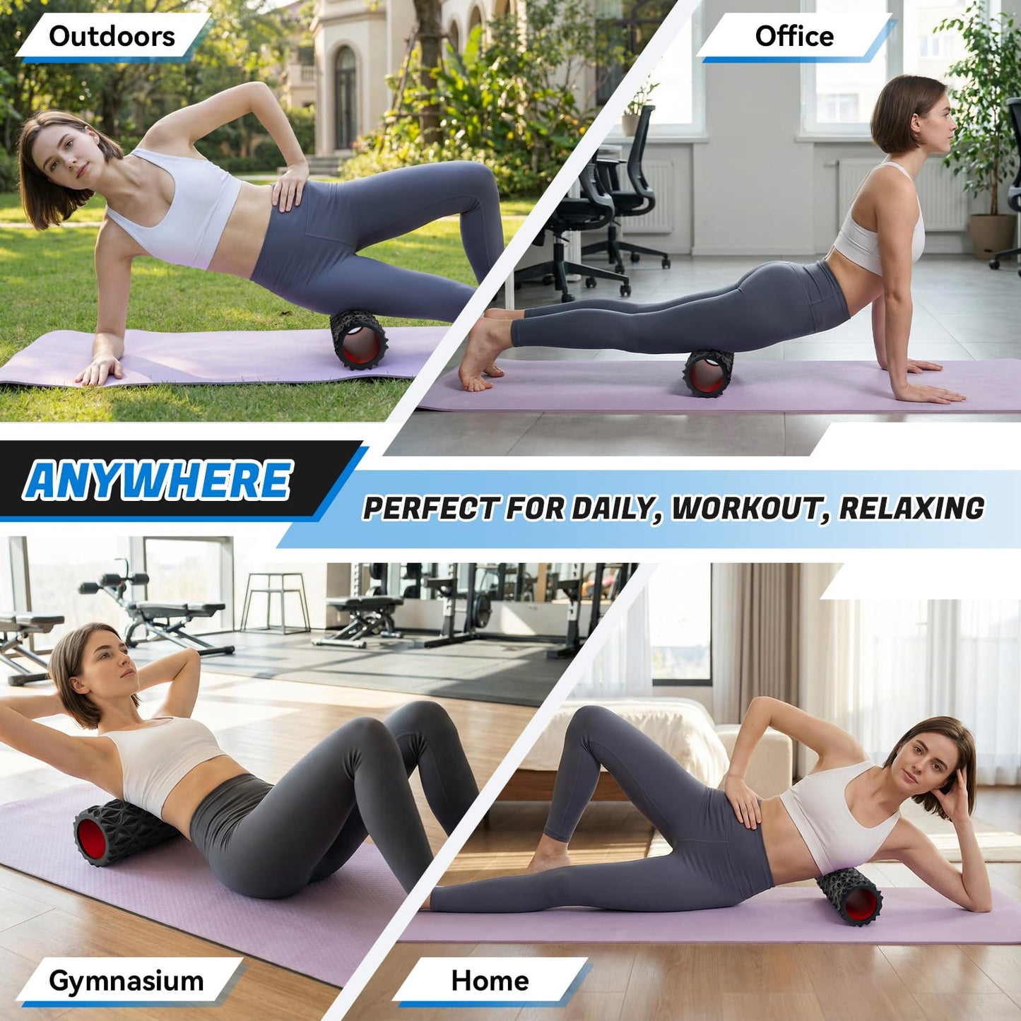 JOYVANTAGE Foam Roller for Deep Tissue Massager, 15" High Density Diamond-Shaped Texture, Myofascial Release, Deep Tissue Muscle Massage Trigger Point Release Back Roller for Fitness (Black)