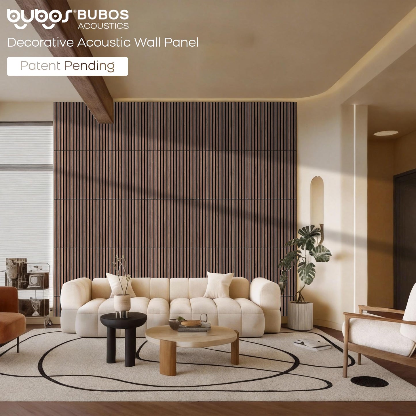BUBOS Large Acoustic Wall Panels, 6-Pack 24" x 24" x 0.7" Faux Wood Slat Sound Absorbing Panels, High-Density Soundproof Wall Decor for Recording Studio, Home Theater & Gaming Room，SF Black Walnut