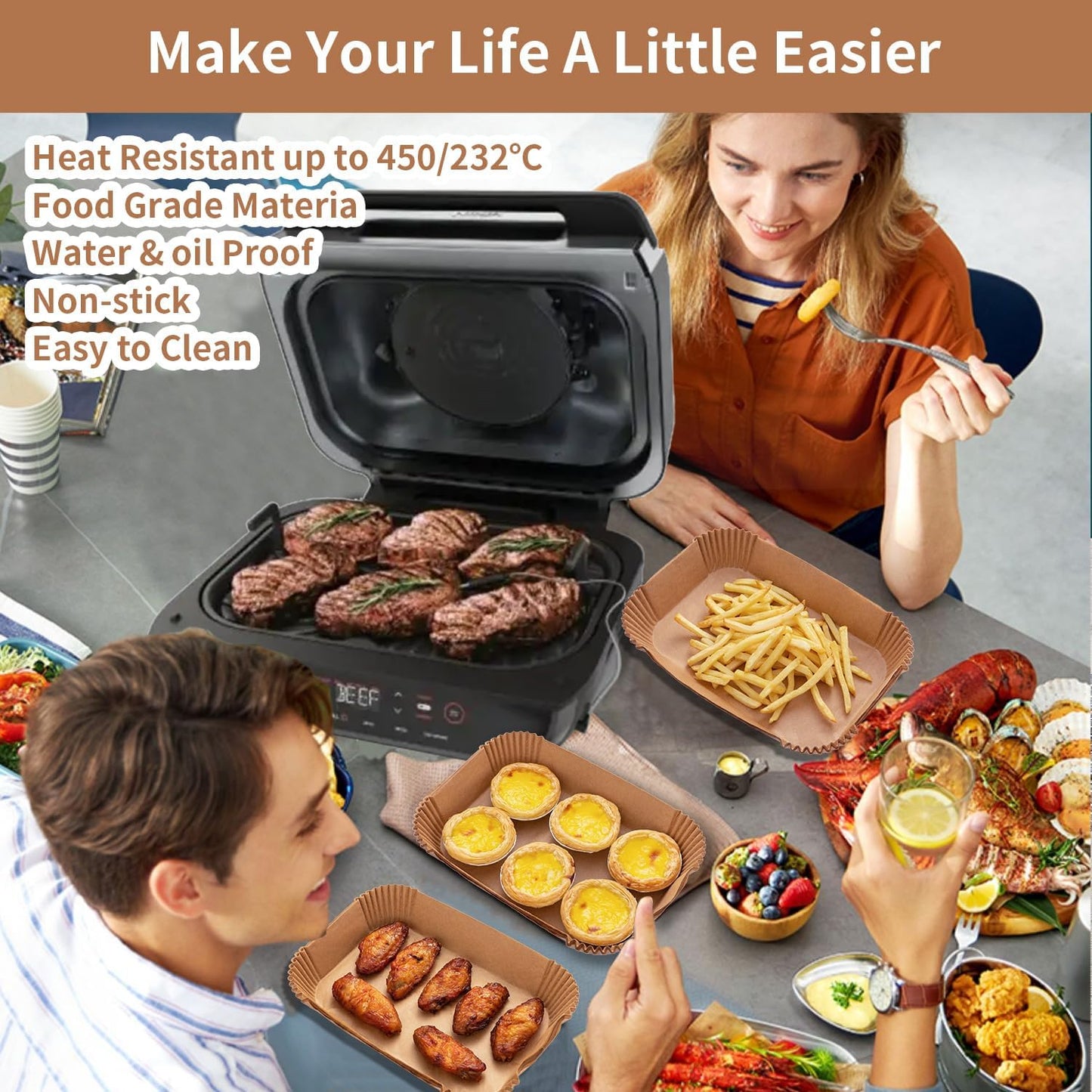 Ninja | Air Fryer Liners - 120 Pcs Disposable Parchment Paper for Smart XL & FG551 Grill - Rectangular