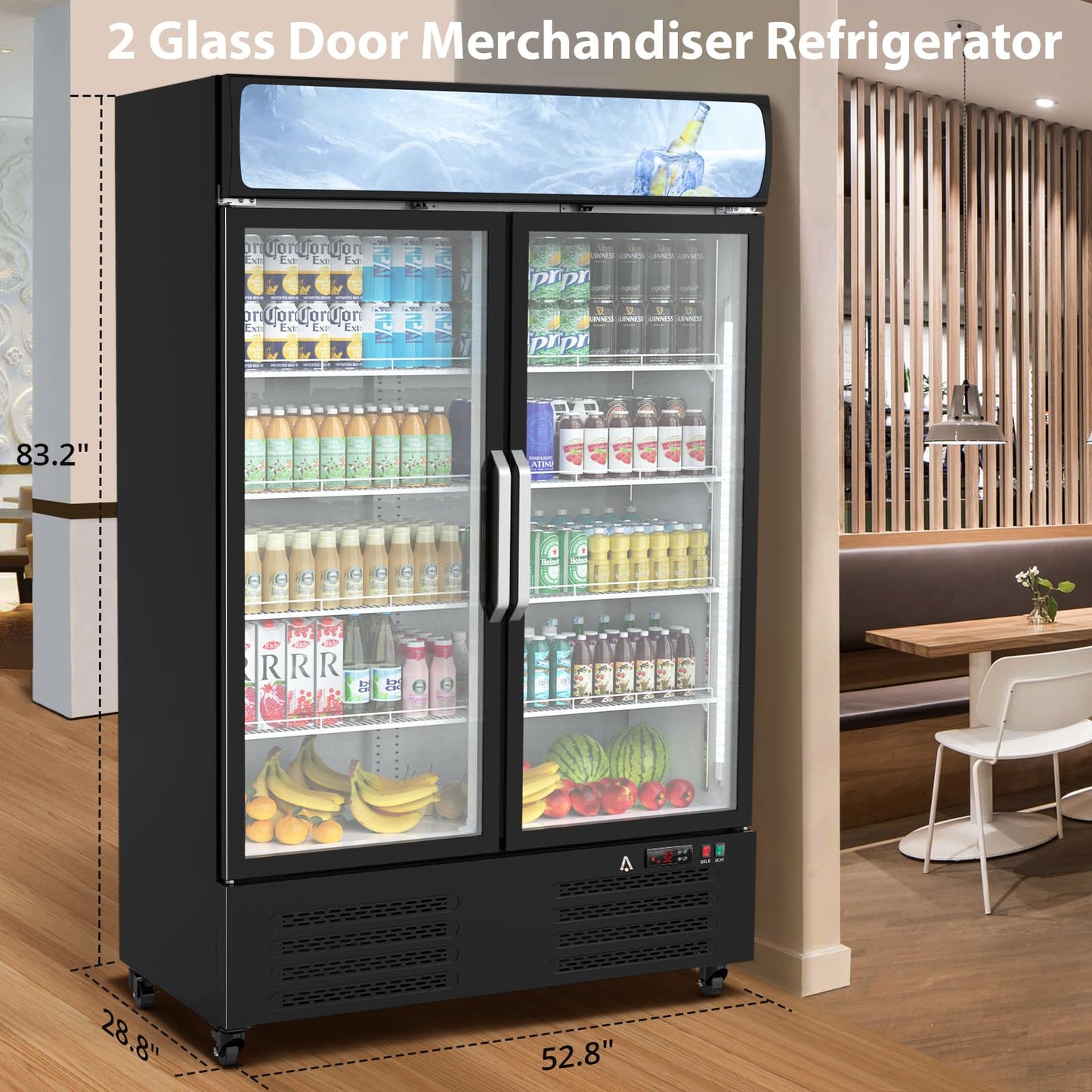 Garvee Commercial Refrigerator - Large Capacity Glass Door Merchandiser with LED Display, 36.3 Cu.Ft Upright Fridge for Business & Commercial Use, Black