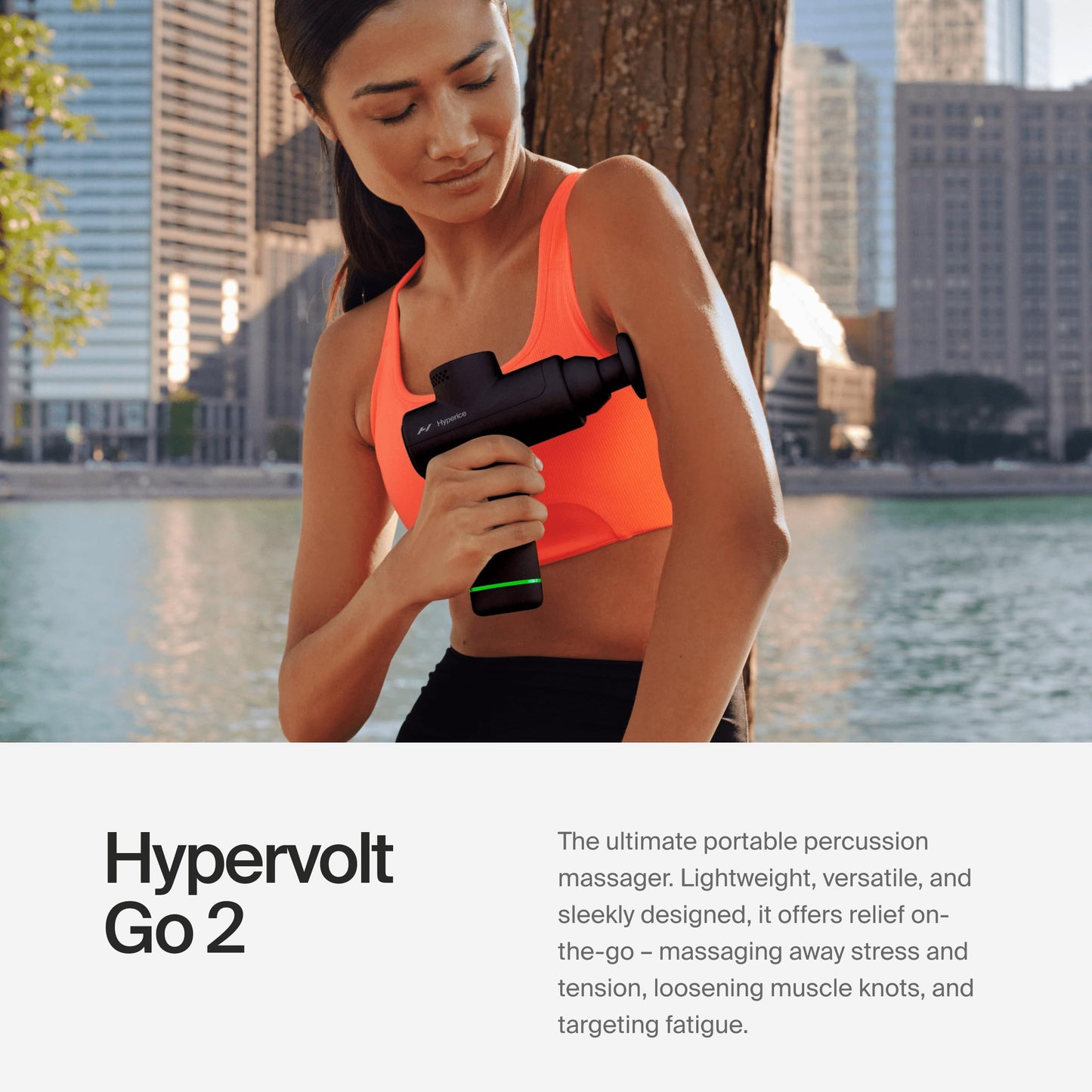 Hyperice Hypervolt Go 2 - Black - Featuring Quiet Glide Technology - Handheld Percussion Massage Gun - 3 Speeds, 2 Interchangeable Heads - Helps Relieve Sore Muscles and Stiffness