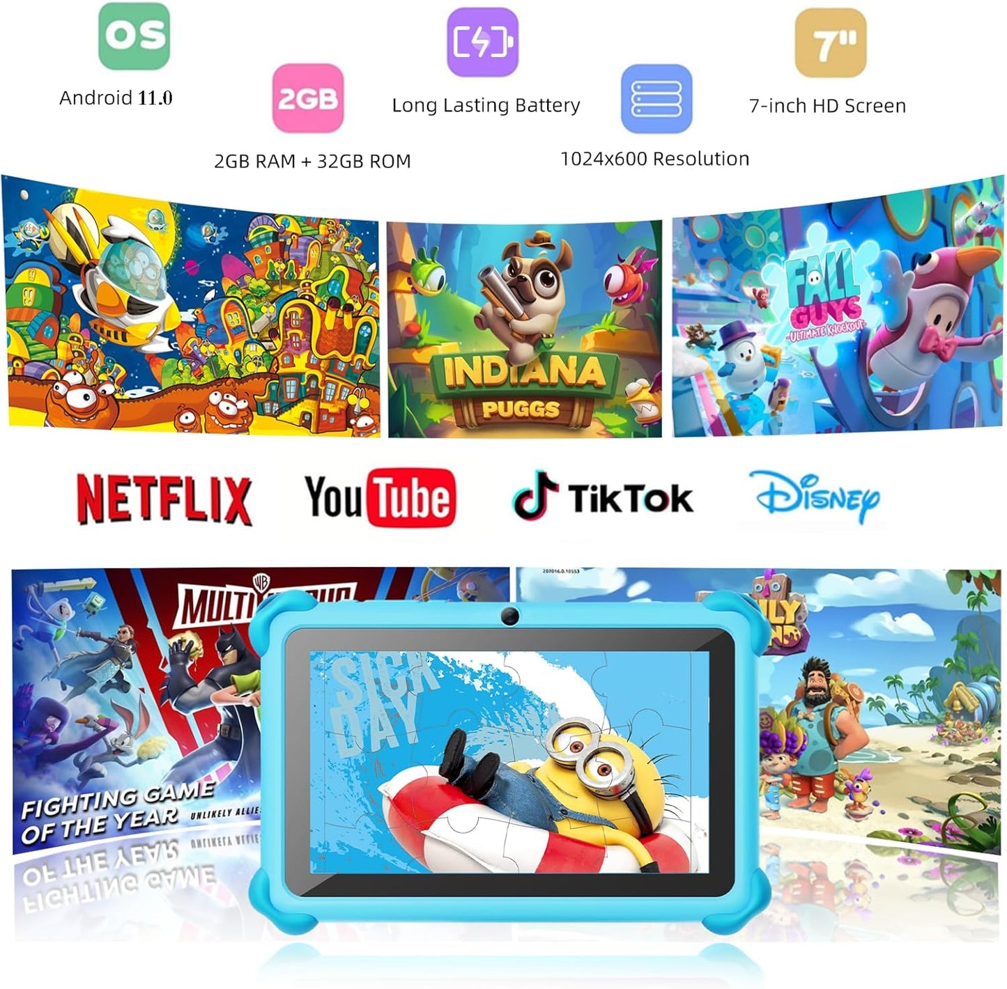 zcobro 7 inch 32GB Kids Tablet Toddler Kids Learning Tablet WiFi Tablets with Shockproof Case, YouTube, GMS, Parental