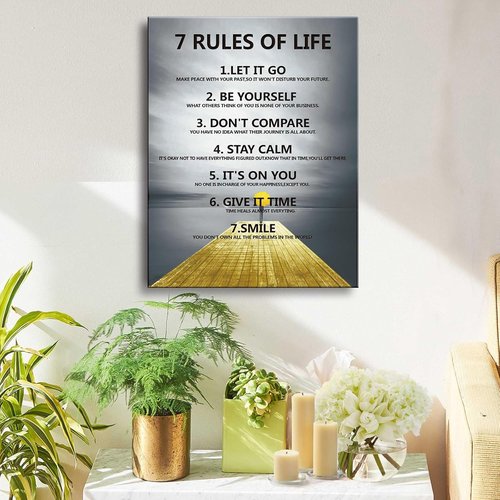 7 Rules of Life Canvas Wall Art - Motivational Inspirational Decor for Classroom & Home | A-253