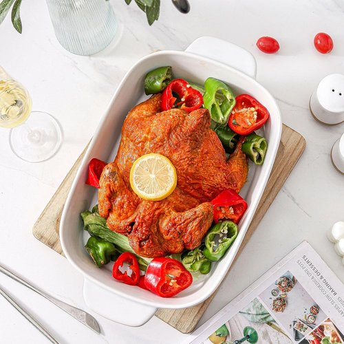 Hasense Ceramic Baking Dish - Non-Stick Lasagna Pan with Handle | 11.8x8.7 Inch, 3.4 Qt, White