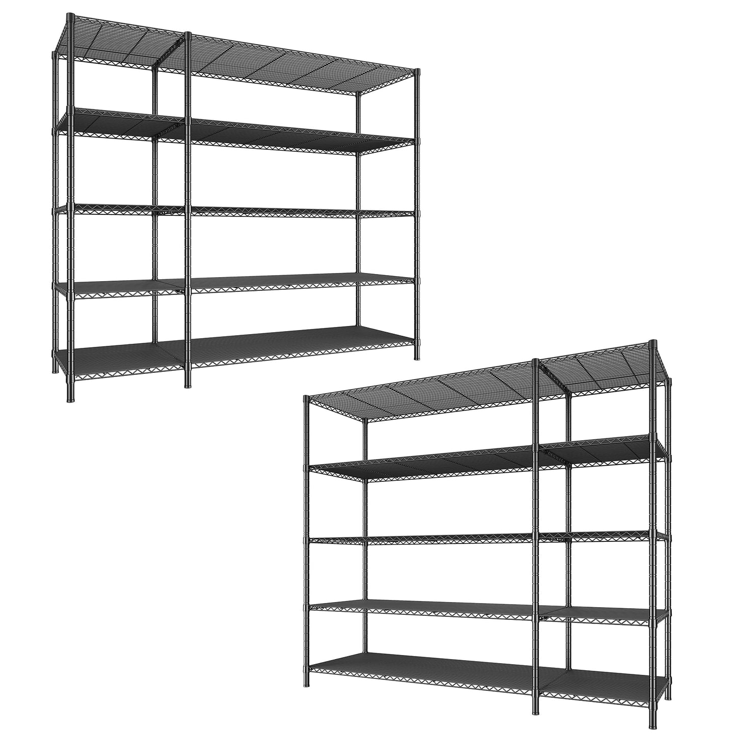 Romorgniz 70.8H Wire Shelving Rack, 5Tier Metal Shelving Unit,1200LBS Heavy Duty Storage Shelves,Adjustable Pantry Shelves, Metal Shelf and Storage Rack,Industrial Shelving 52.36W x13.78Dx70.8H,2PCS