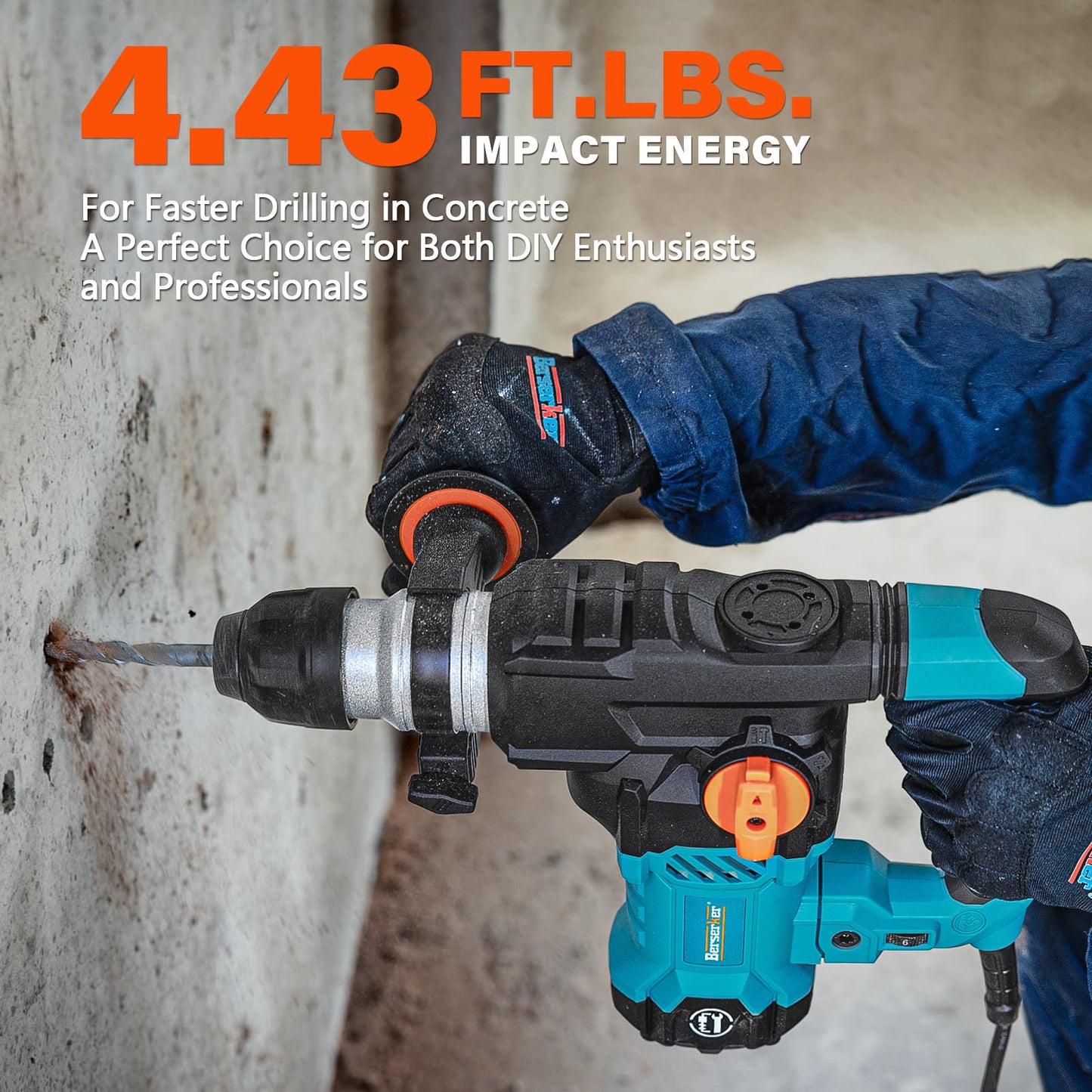 Berserker 1-1/4" SDS-Plus Rotary Hammer Drill with Vibration Control,Safety Clutch,12.5 Amp 4 Functions Corded Rotomartillo for Concrete-Including 3 Drill Bits,Flat Chisel,Point Chisel,Carrying Case