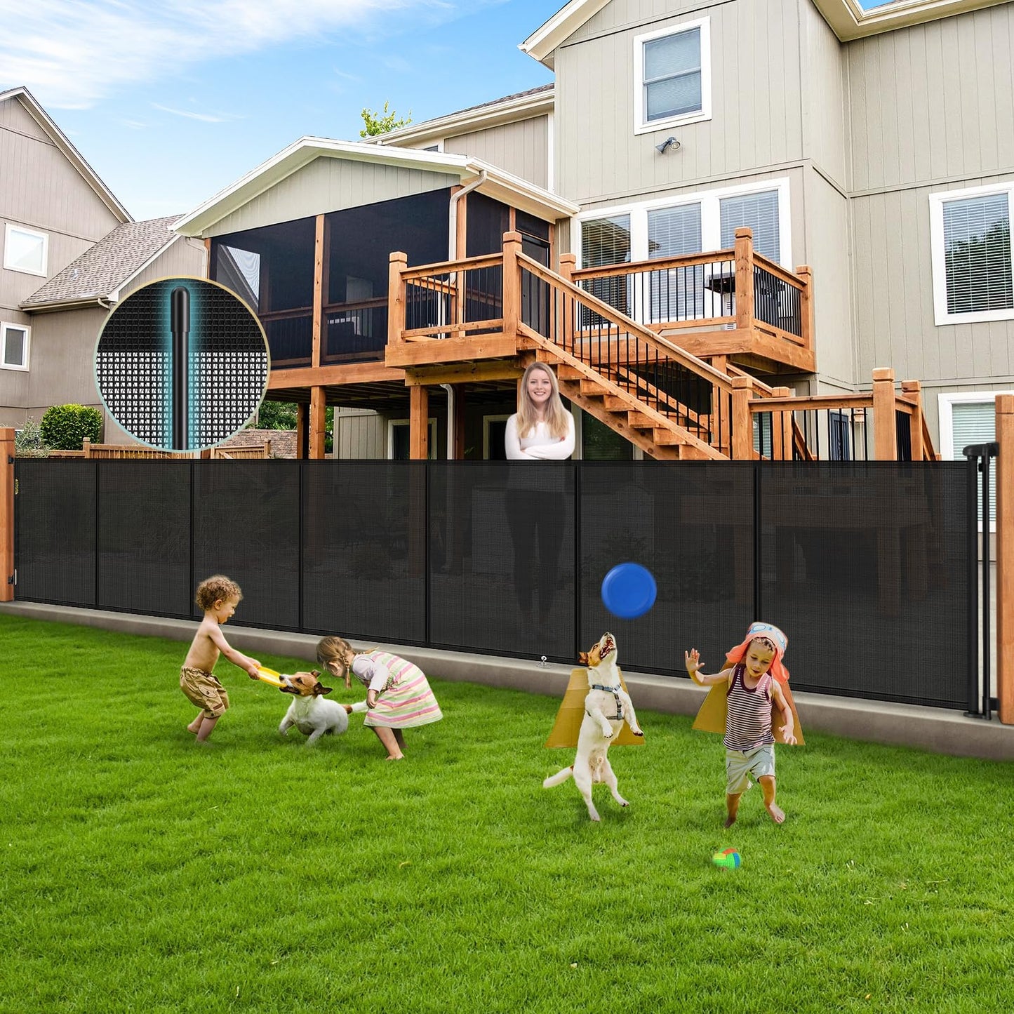 200'' Retractable Baby Gates Extra Wide, 42'' Extra Tall Retractable Dog Gate, 16 FT Black Indoor/Outdoor Retractable Gate with Reinforcement Rods for Garage, Doorways, Stairs, Decks, Driveway, Patio