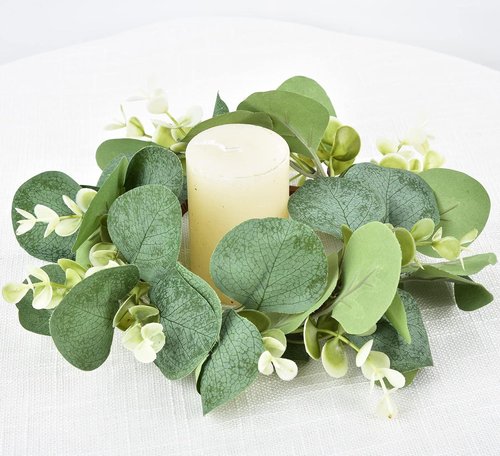 LSKYTOP Eucalyptus Faux Wreaths - 2 Pcs Artificial Greenery for Farmhouse Decor | 9 Inch Each