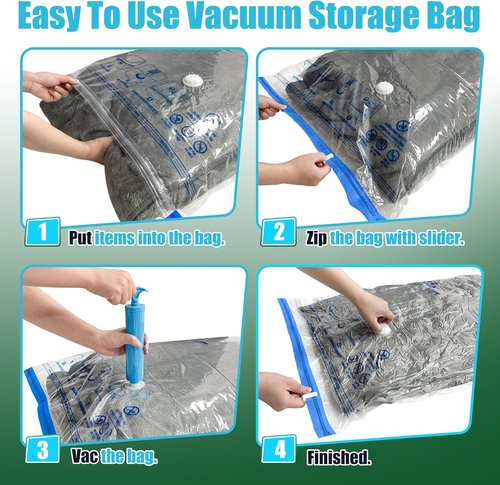 HIBAG Vacuum Storage Bags - 10 Jumbo & Large Space Saver Bags for Clothing & Bedding, Zipper Closure
