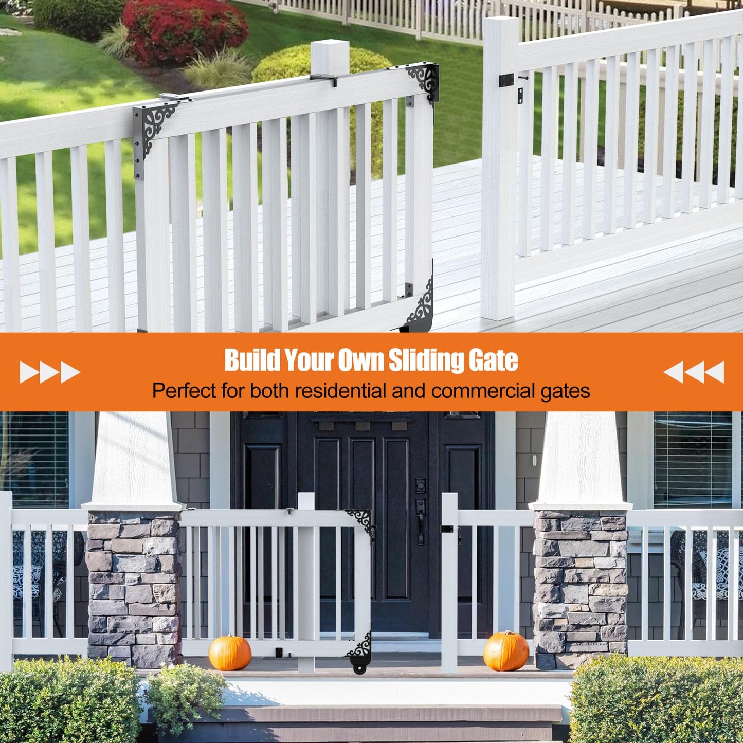 MOFEEZ Sliding Gate Kit Decorative Rolling Gate Hardware Kit Heavy Duty for Smooth Quiet Sliding Operation