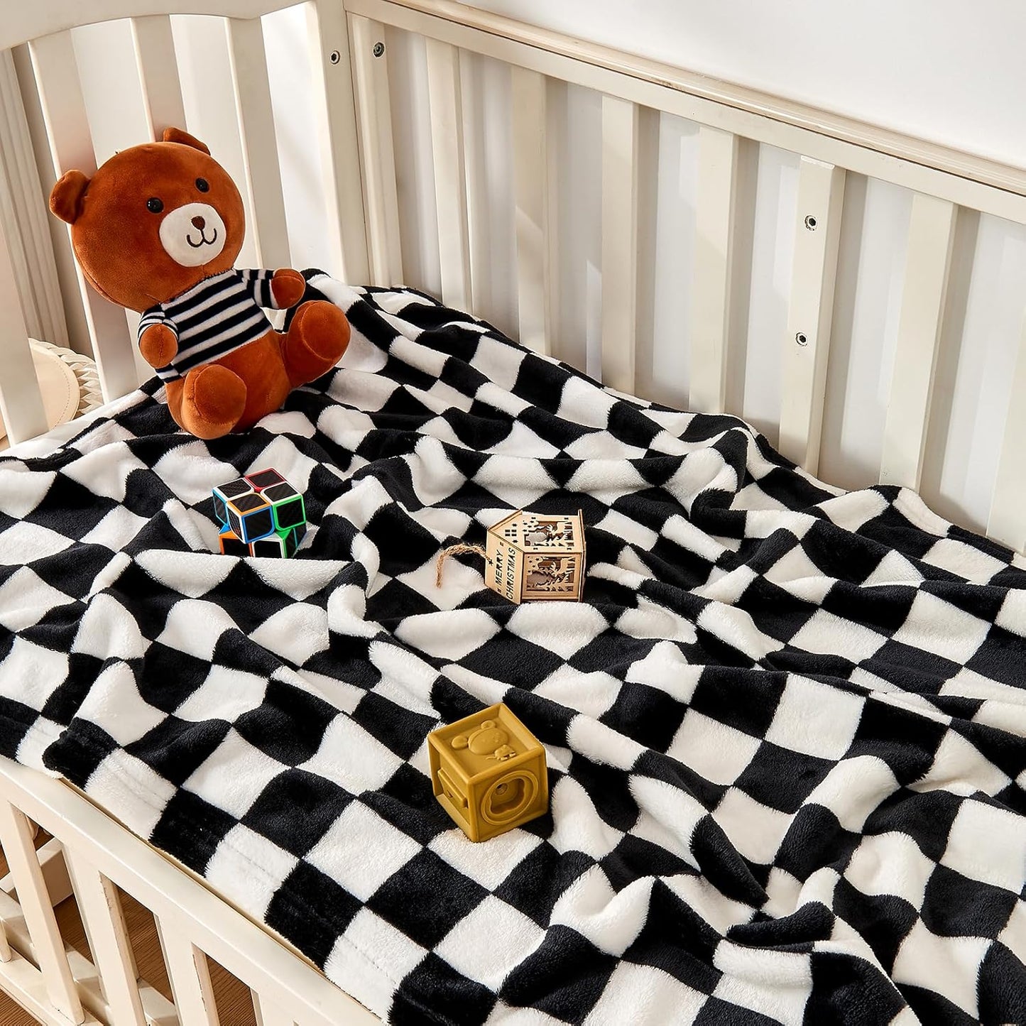 Yurhap Checkered Baby Blanket - Ultra Soft Fleece Receiving Blanket for Infants | 30"x40", Black