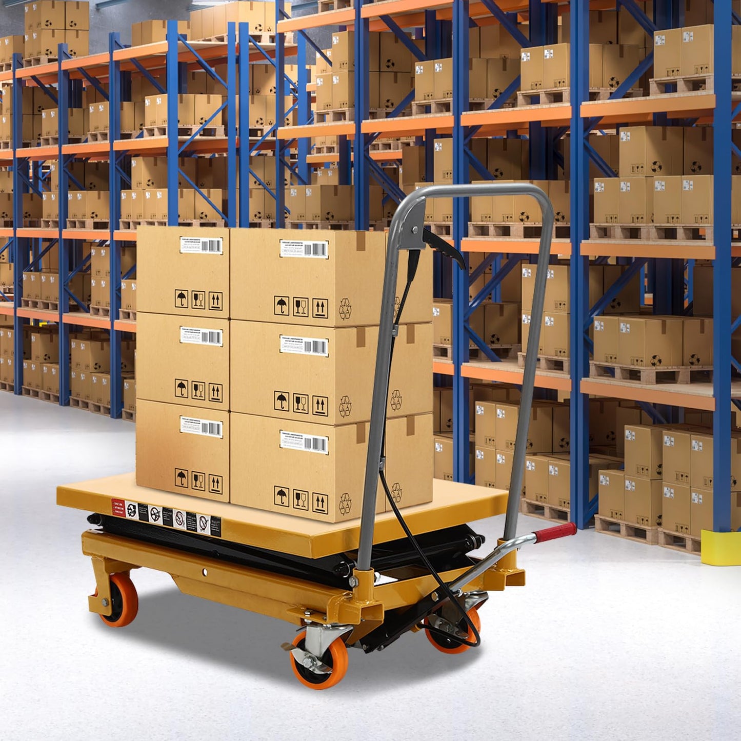 Hydraulic Scissor Lift Table Cart, 330lbs Capacity Double Scissor 49" Lifting Height Hydraulic Lift Table, with Locking Wheels for Material Handling and Transportation