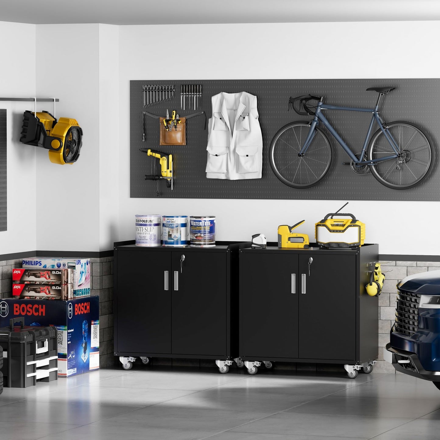 LCAOPC Metal Storage Cabinet with Wheels - Lockable, Rolling Tool Cabinet for Home, Office, Garage & Workshop - Black