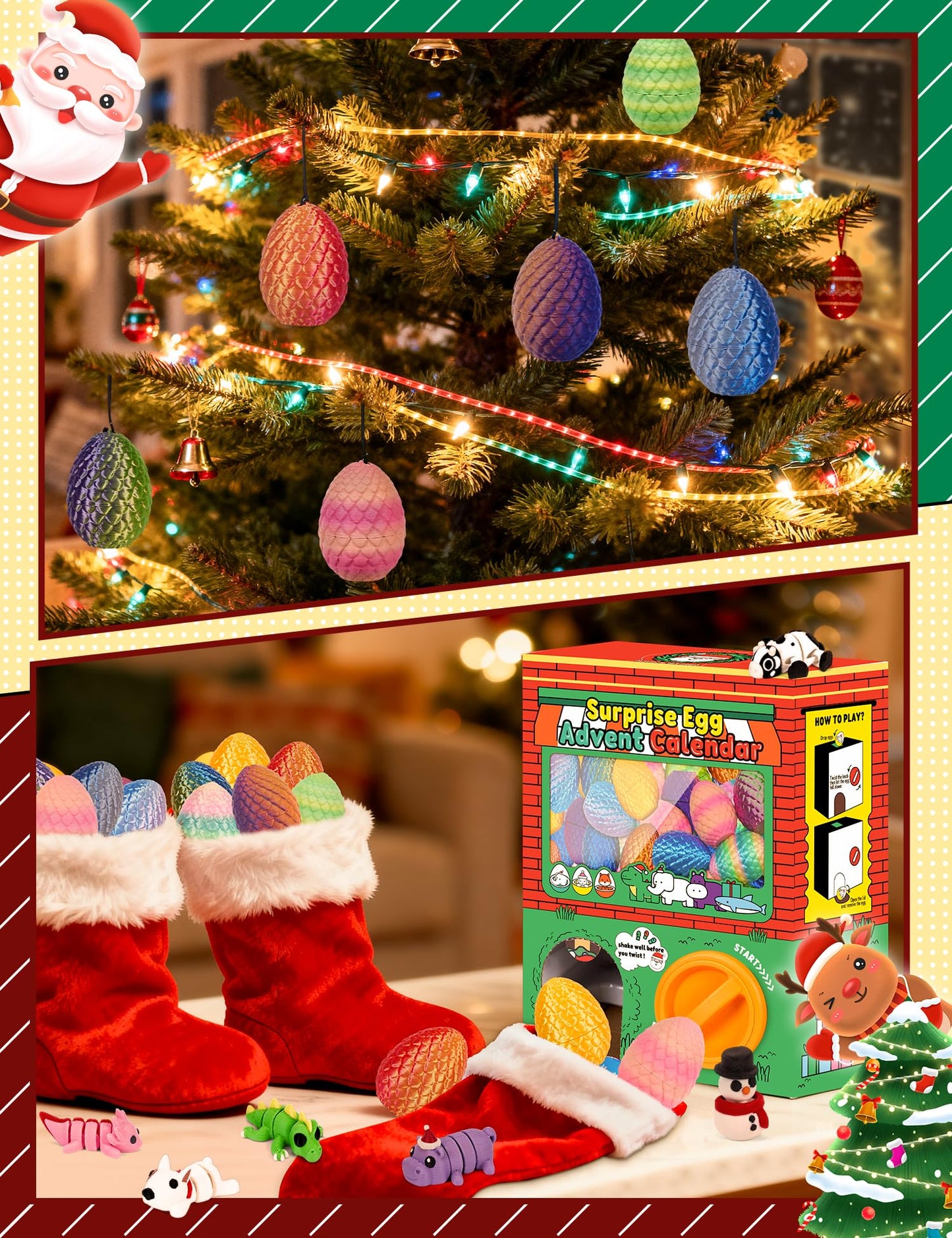 YILCER Christmas Advent Calendar 2025 Vending Machine, 24 Surprise 3D Printed Dragon Eggs with Mini Articulated Animals, Animlas Advent Calendar Christmas Gifts for Grandkids,Teens,Kids Christmas Tree Decorations