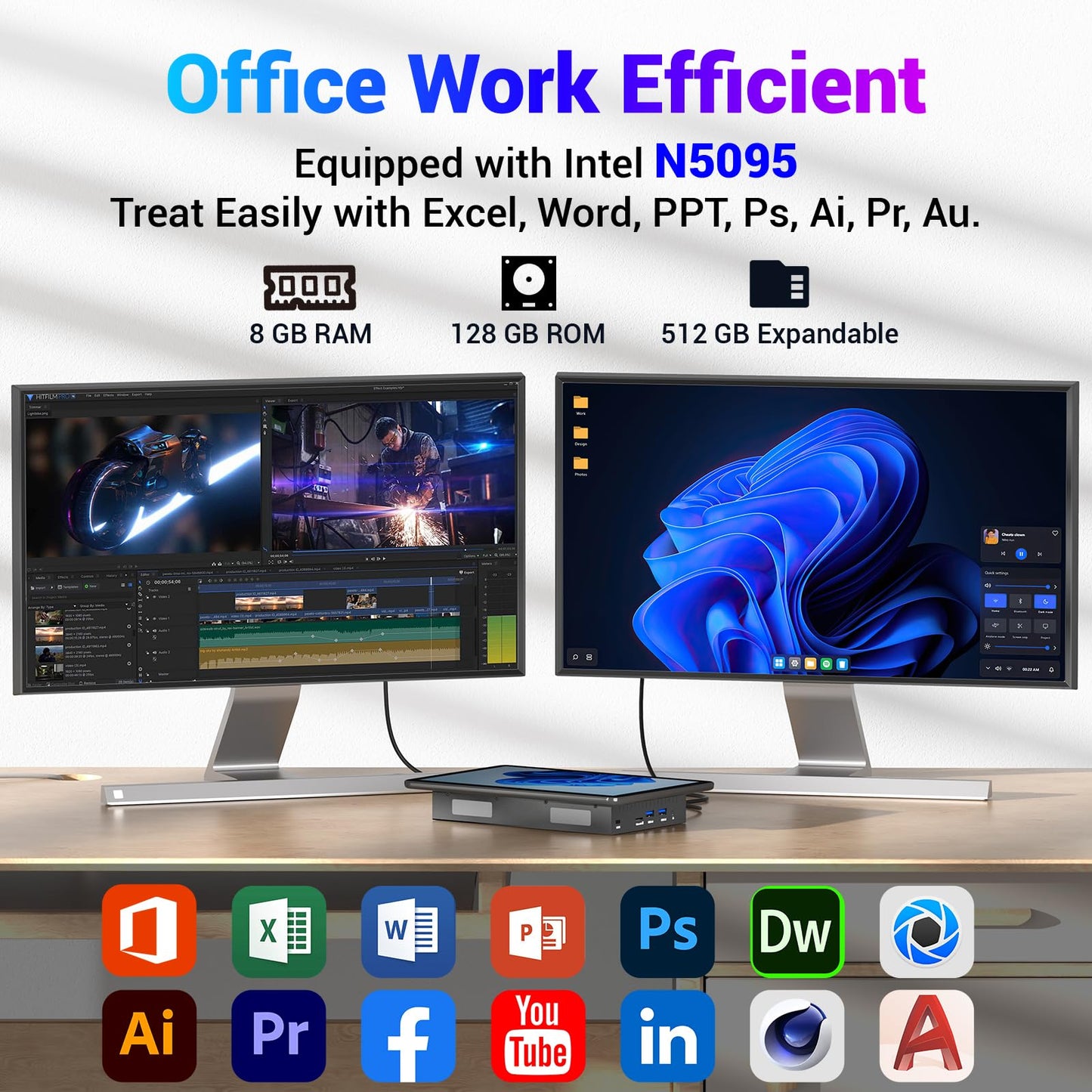 10.1 inch Industrial Embedded Panel PC, Win 11 Computer with 10 Points Touchscreen Tablet, Celeron N5095 8GB RAM/128GB ROM, Dual HDMI 2.0 WiFi 5 Bluetooth 5.0 for Office/Automation/Kiosk/Bar/Warehouse