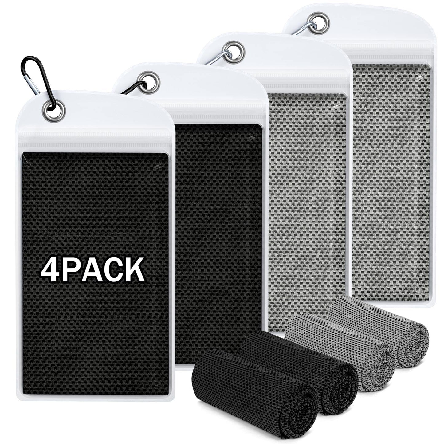 Hemndic 4 Pack Cooling Towels (40"x12"), Soft Breathable Cooling Towels for Neck and Face, Microfiber Workout Towels for Yoga, Golf, Running, Hiking & More Activities