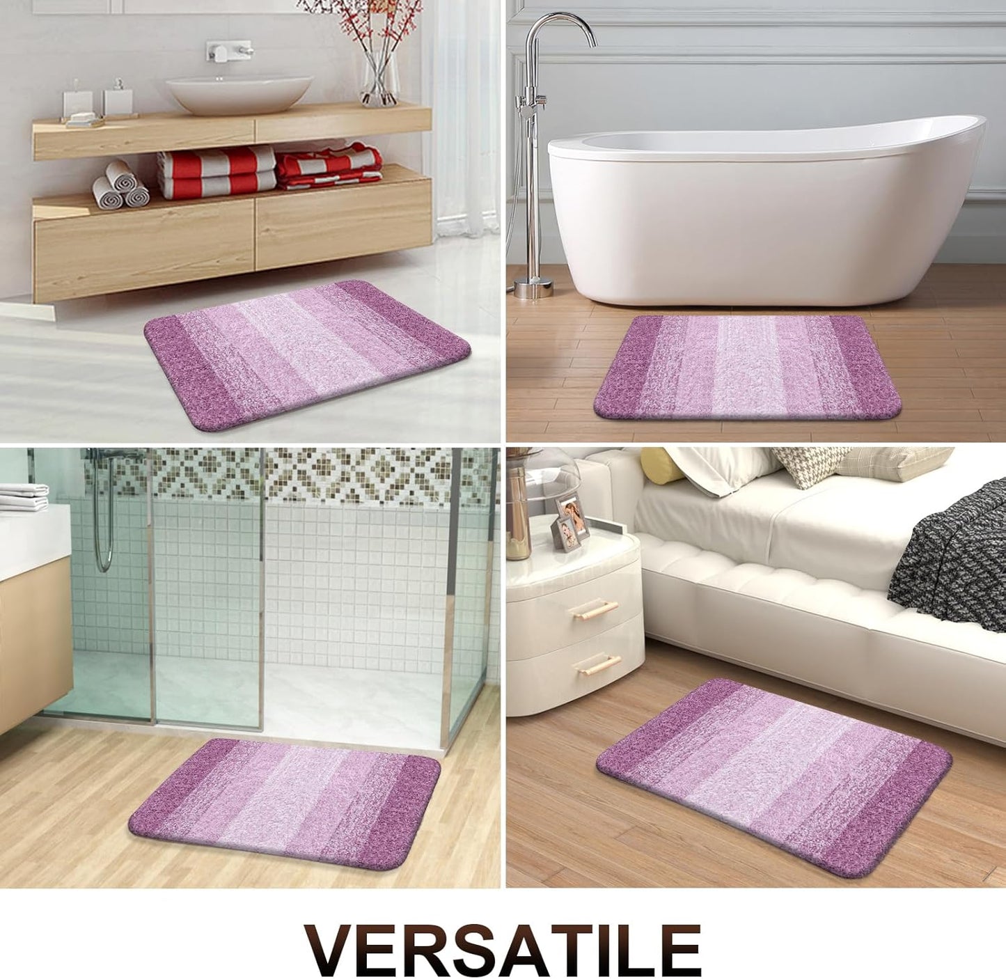 OLANLY Bathroom Runner Rug - Extra Soft Microfiber Mat | Quick Dry, Rubber Backing - 59x24, Pinkish-Purple